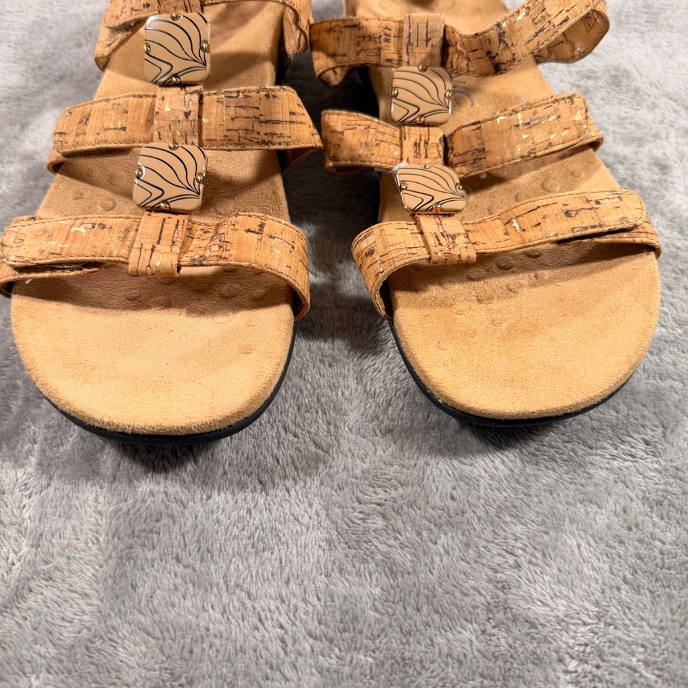 Vionic Strappy Sandals Women Size 10 Tan Cork Gold Fleck Orthotic Comfort 3432 - Picture 4 of 10